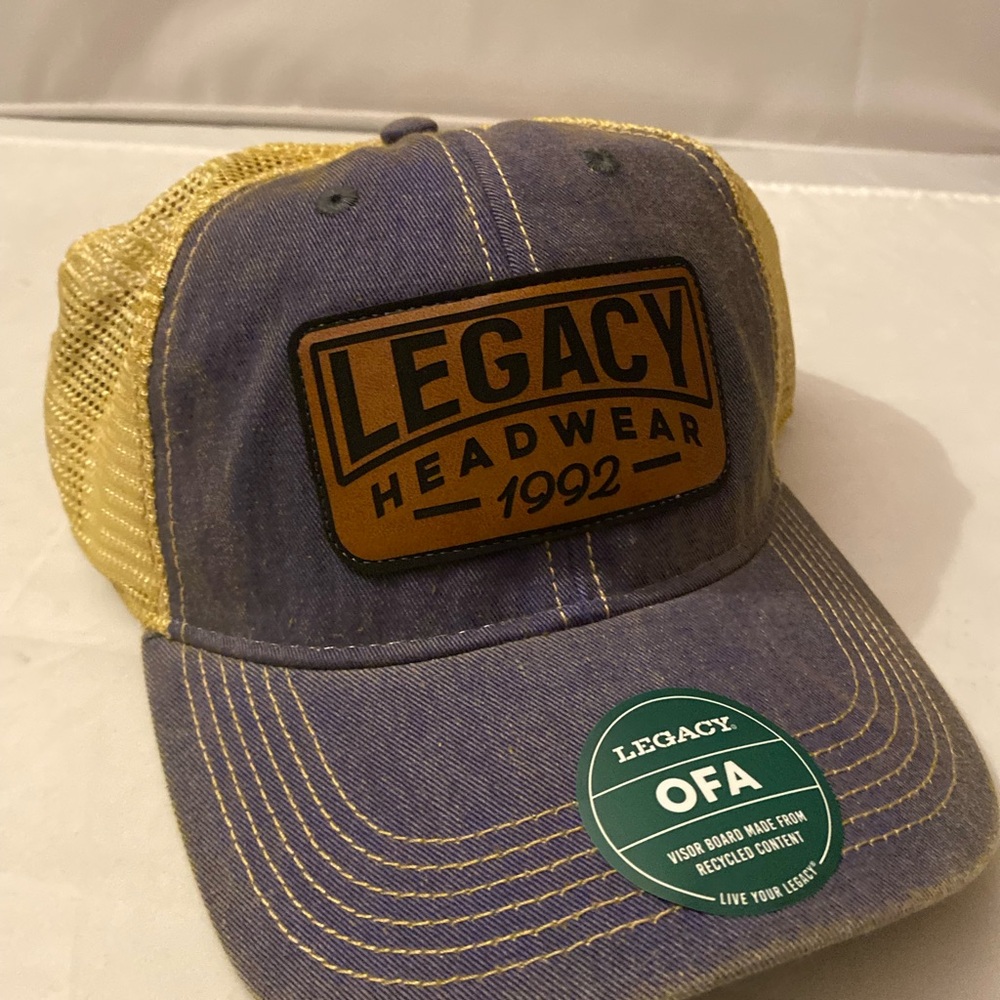 Legacy Headwear denim trucker Cap in Blue and Tan Levi’s Evisu RRL Americana